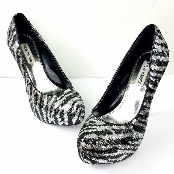 Steve Madden Heel Stiletto Bliss Zebra Sequin US 9 - Picture 1 of 7